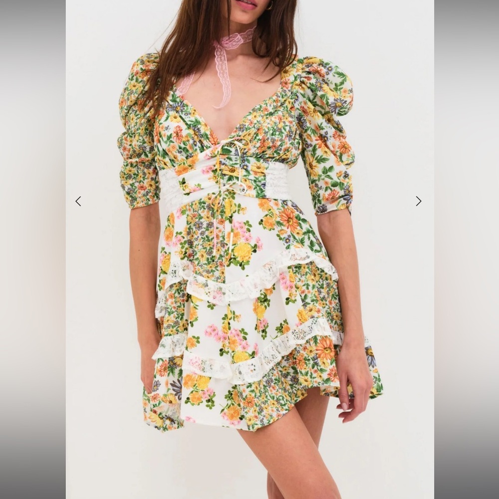For Love & Lemons Rosalyn Mini Dress in Marigold